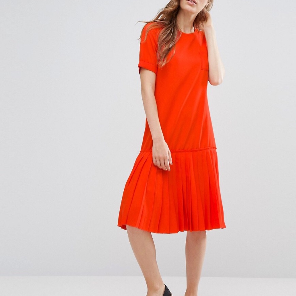YMC dropped hem pleated skirt short sleeve dress